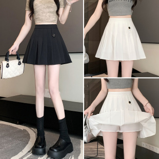 Real Shot High Waist Pleated Skirt Women's A- line Skirt 2024 New Summer Little Jk College Style Staggedly Waist Skirt