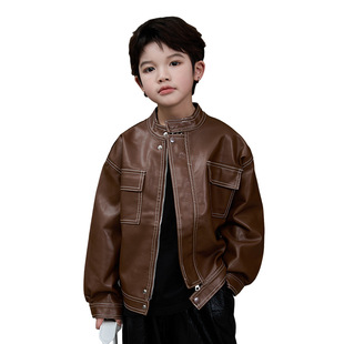 Children's Clothing Boys' Leather Jacket Spring and Autumn 2025 New Yipi Handsome Middle and Big Children's Spring Clothing Leather Jacket Boy's Street Tide