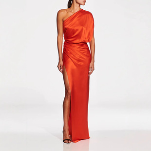 2024 New European and American Explosions Women's Single Shoulder High Waist Front Split Elegant dress Amazon Hot Dress Skirt