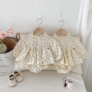 Girls' Jumpsuit Autumn New Floral Long-sleeved Ear-rimmed Jumpsuit Baby Stylized Doll Sweaty Haggown