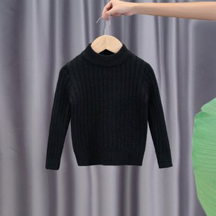2023 autumn and winter children's round neck sweater boys and girls solid color bottoming shirt baby top