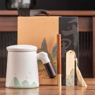Qianli Jiangshan ceramic filter liner water Cup national fashion office Cup gift box business enterprise mug with lid gift
