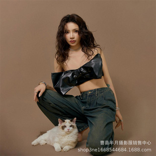 Studio Big Bow Camisole Women's Short Navel-exposed Sleeveless Top Sexy Outer Wear Chest Wrap Trendy Wide-leg Pants