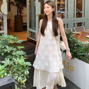 2025 Sweet Korean Women's Loose Slimming Elegant Gentle Style Vest dress Sleeveless Halter Strap