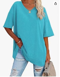 2024 spring and summer Amazon temu explosions Europe and the United States new oversized loose women's V-neck T-shirt cross-border foreign trade women's clothing