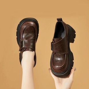 Autumn New Thick-soled Loafers 2024 Autumn Small Leather Shoes Retro British Style Magic Thick Heeled Height-increasing Women's Single-layer Shoes