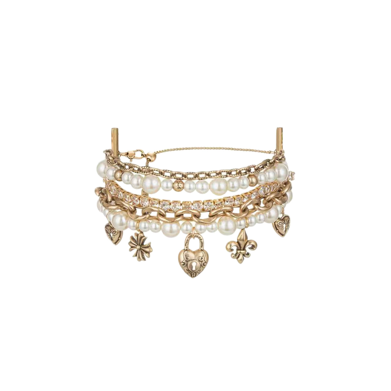 Love Lock Series Pearl Heart Pendant Bracelet Multi-Layered Stackable Bracelet