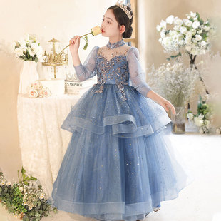 Children's Dress Birthday Princess Dress Summer Girls' Light Luxury Niche Catwalk Host Piano Performance Long Sleeve Dress
