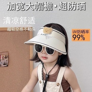 Children's Empty Top Sunscreen Hat Sun Hat Double Layer Ice Silk Full Face Sun Protection UV Protection Empty Top Bear Sun Hat