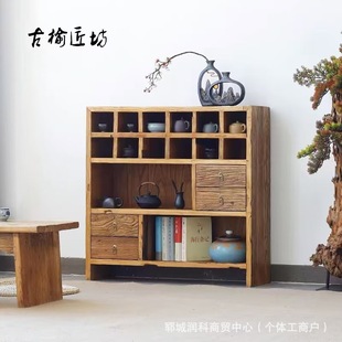 Old Elm New Chinese Style Solid Wood Display Cabinet Home Storage Rack Living Room Partition Duobao Pavilion Wall Antique Rack Combination