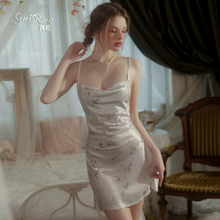 Rose if spring and summer French comfortable ice silk pure want to swing collar floral backless suspenders nightgown women's home clothing suit 3237