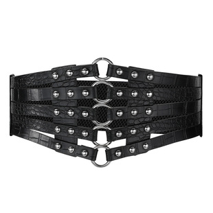 Vintage Hollow Rivet Wide Waist Belt for Women, Versatile Skirt and down Jacket Decoration Black Belt for Ladies
