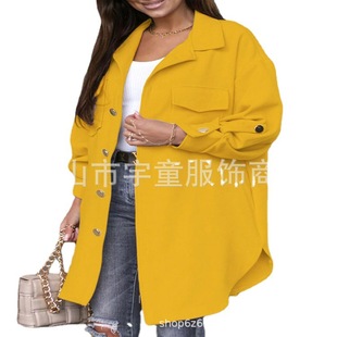 Женская однотонная шерстяная куртка с асимметричным подолом AliExpress, новинка Amazon, Европейская и американская рубашка средней длины