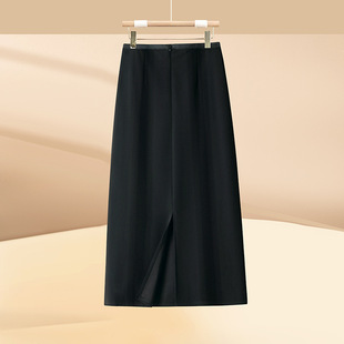 Black Mid-length Skirt Women's 2025 Spring New Arrival Skinny Straight Skirt High Waist Back Split Skirt