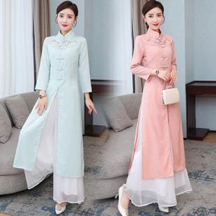 Осень 202 Новое улучшенное платье средней длины с вышивкой Cheongsam в китайском стиле Чайное платье Zen