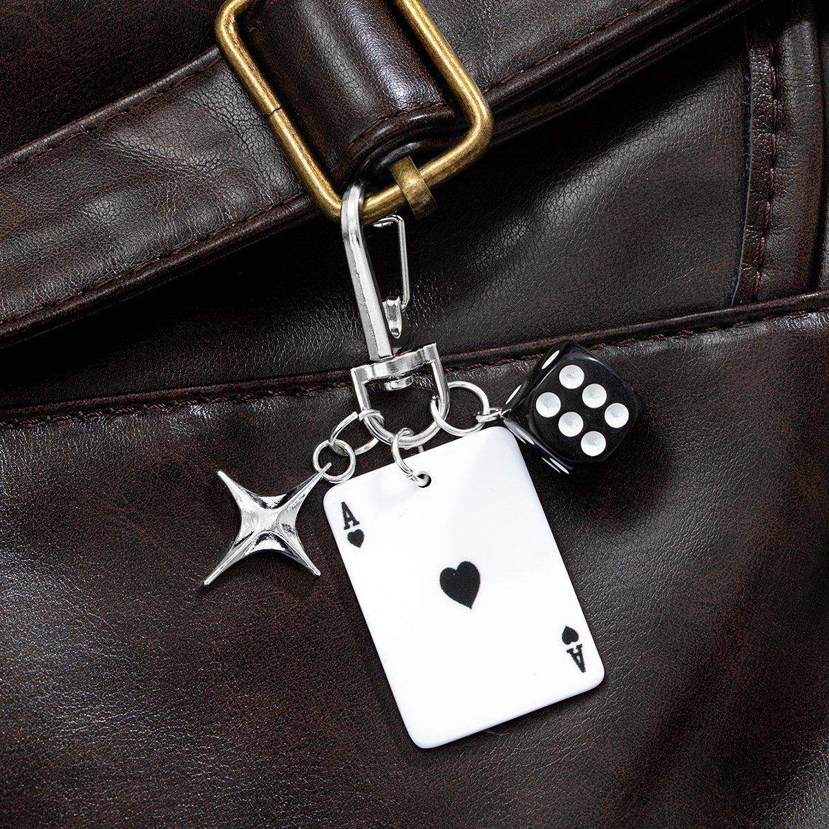 European and American Cross-Border Popular Fashion Personality Creative Playing Card Star Dice Pendant Keychain Bag Charm Accessory