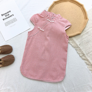 2023 New girls' cheongsam summer Chinese style improved short-sleeved dress children's retro children's clothing baby hanfu fashion