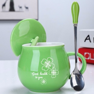 Glass with Lid and Spoon Cartoon Cup Simple Office Water Cup Customized Mug Couple Coffee Cup