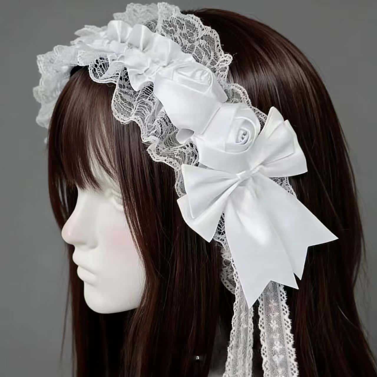 Lolita White Lace Bow Rose Headband French Retro Sweet Headdress New Lo Girl Gothic Hair Accessories