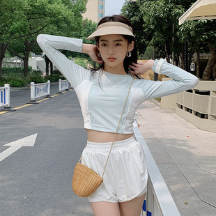 Korean Style Fresh Swimsuit Women's Conservative Long-sleeved Split Flat-angle High Collar Sunscreen Sports Style Dongdaemun Student Swimsuit