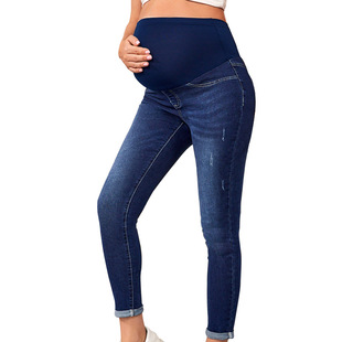 Cross-border Europe and the United States pregnant women's jeans pregnant women's high waist belly lifting hip elastic 2024 new foreign trade Amazon