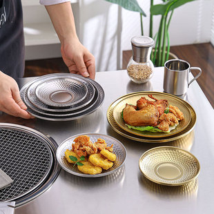 Vintage 304 Stainless Steel Double-layer Hammer Barbecue Plate Korean Style Golden Fruit Plate Sack Plate Dessert Pasta Disc