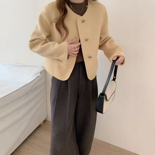2025 New Double-sided Wool Coat Women's Short Simple Commuting Loose Comfortable Wool Coat with Metal Buckle