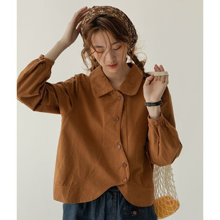 Japanese Retro Loose Slim Design Sense Shirt Top Women's Spring and Autumn New Polo Collar Long Sleeve Cardigan Shirt Trendy