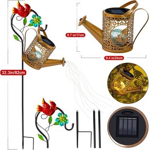 Cross-border in stock new products solar energy crack ball angel garden kettle lamp flower fairy watering can lamp iron hollow lamp