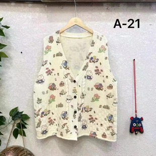 Age-reducing Cotton Knitted Waistcoat Autumn New Printed Floral V-neck Cartoon Sweet Mori Girl Vest