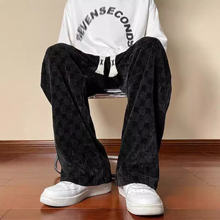 Corduroy Casual Long Pants Men's fleece-lined Thickened oversize High Street Vibe Winter Straight Plaid Heavy Pants
