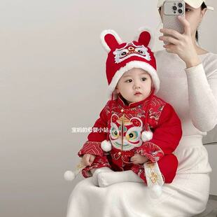 Baby Clothes Autumn and Winter Chinese-style jumpsuit Thickened Grasping Week Clothes for Boys and Girls Baby One Hundred Days Old Dress for New Year's greetings