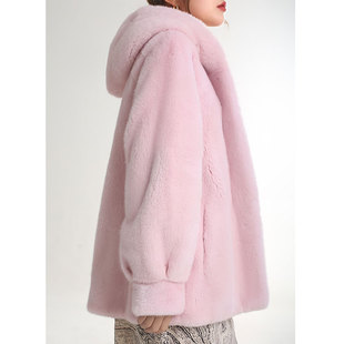 One Piece Out-of-house Mink Coat Net Celebrous Women's Whole Mink Hooded Young Fur Coat Winter New Mink Coat