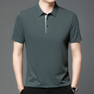 Polo shirt men's business casual lapel elastic thin short sleeve T-shirt men