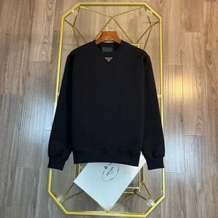 Correct Version of 2024 Autumn and Winter New Pujia Pra Classic Triangle Logo Splicing Long-Sleeved T-Shirt Round Neck Tb Sweatshirt for Men and Women