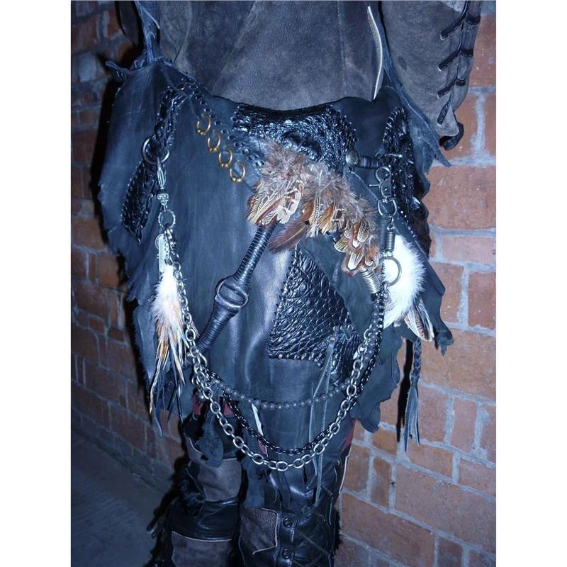 Hand-made Visual Feather Skull Cross Multi-layer Retro Keychain Pants Chain Necklace