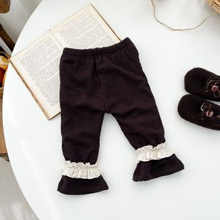 INS autumn and winter double-layer Velvet infant lace Zou Zou flared pants baby girl leggings