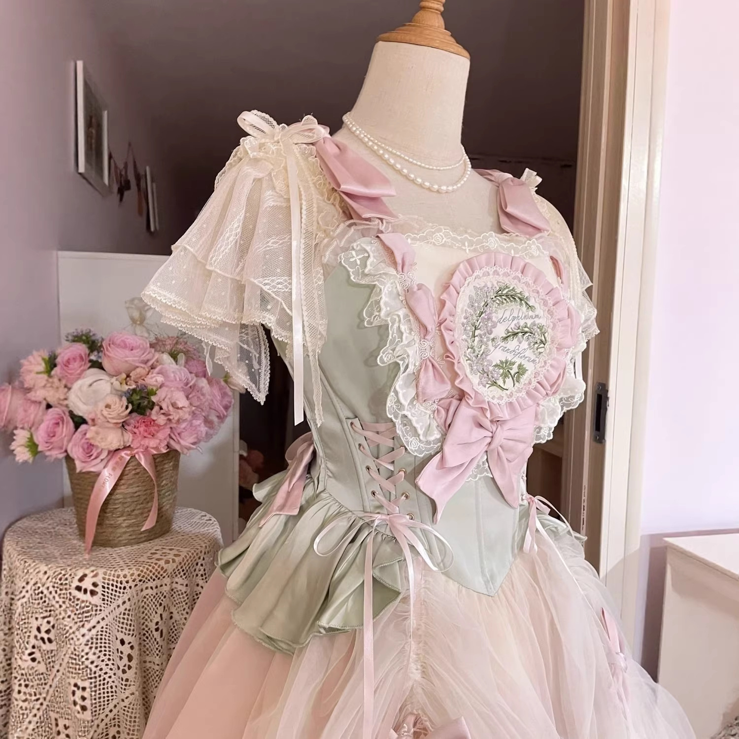 Lolita Mirror Ballet Shirt Lolita Versatile Short-Sleeved Summer Lightweight Lace Soft Gauze Four-Season Floral Top Inner Wear