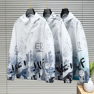 2024 spring new men's casual jacket men's youth handsome jacket men's spring and autumn hooded raccoon boys