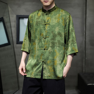 Ice Silk Shirt Men's Short-sleeved Summer Thin Chinese Style Men's Retro Style Loose Large Size New Chinese Tang Dress Shirt
