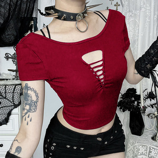 LM25006 Shoulder Spice Girls Backless T-shirt Subculture Summer New Sexy Slim All-match T-shirt Top Women