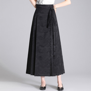 New Chinese Jacquard Horse Skirt Skirt Women's Spring and Summer 2024 New High Waist Mid-length Elegant Slimming Pleated Skirt