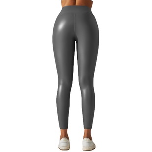 2023 Europe and the United States cross-border new PU leather pants color high waist tight pants running fitness training high elastic yoga pants