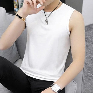 Summer Men's Wide Shoulder Round Neck Vest Men's Breathable Tight-fit Sports Fitness Base Solid Color Undershirt Sleeveless Underwear