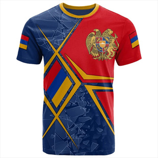 Armenian flag 3D printing cross-border new men's casual pullover crew neck short sleeve t-shirt factory direct sales
