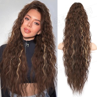 European and American wig ponytail female water ripple long curly hair fluffy corn hot clip ponytail 30 inch hair extension Pony