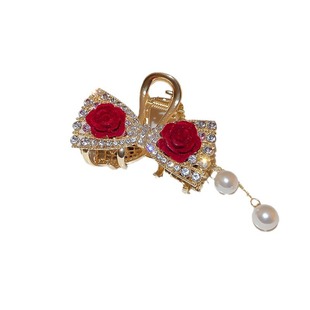 2024 New Year red fabric hairpin women's fashion personality all-match updo hair clip hair accessories high-grade Chanel style