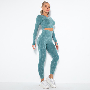 European and American New Seamless Washed Yoga Clothes suit Quick-drying Top Peach Hip Yoga Pants Fitness Sports suit