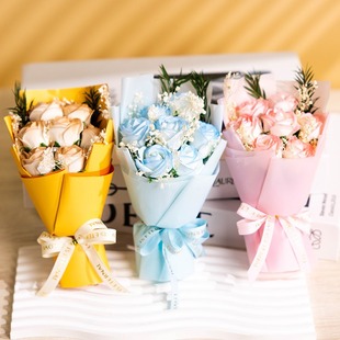 Factory wholesale mini small bouquet handmade soap immortal flowers hand gift decoration gift box with flowers valentine's day gift