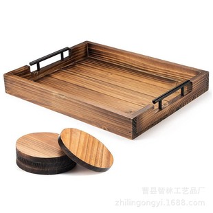 Cross-border Wooden Tray Solid Wood Household Tea Tray Simple with Handle Restaurant Delivery Tray Wine Snacks Fruit Tray